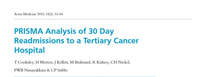 PRISMA Analysis of 30 Day Readmissions to a Tertiary Cancer Hospital